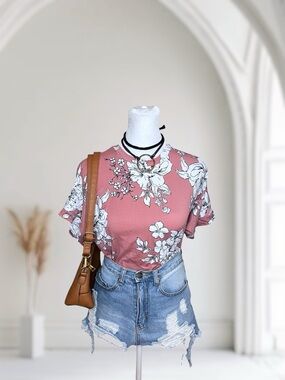 Macy & Kate Boutique Floral Short Sleeve Banded Blouse Size